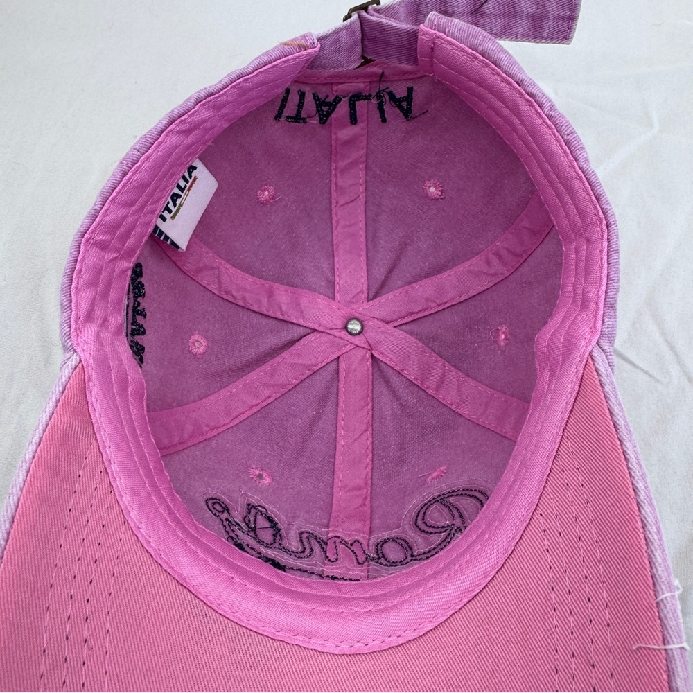 Italia Roma Original 01 Embroidered Distressed Baseball Cap Dad Hat Pink OS Y2K - Picture 10 of 11